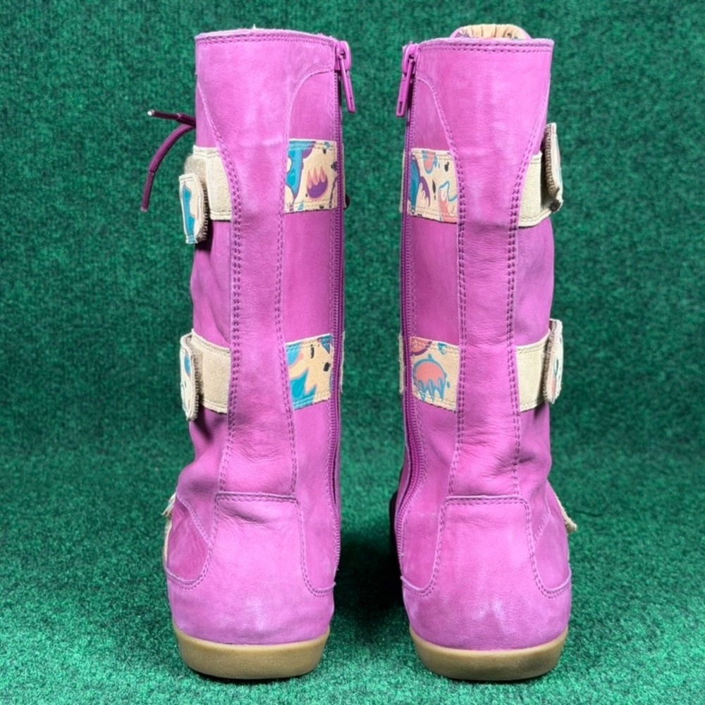 UGG Johnna Graffiti Sugar Plum Tall Boots Graphic Straps Women 7 Leather Lace Up - Picture 5 of 10
